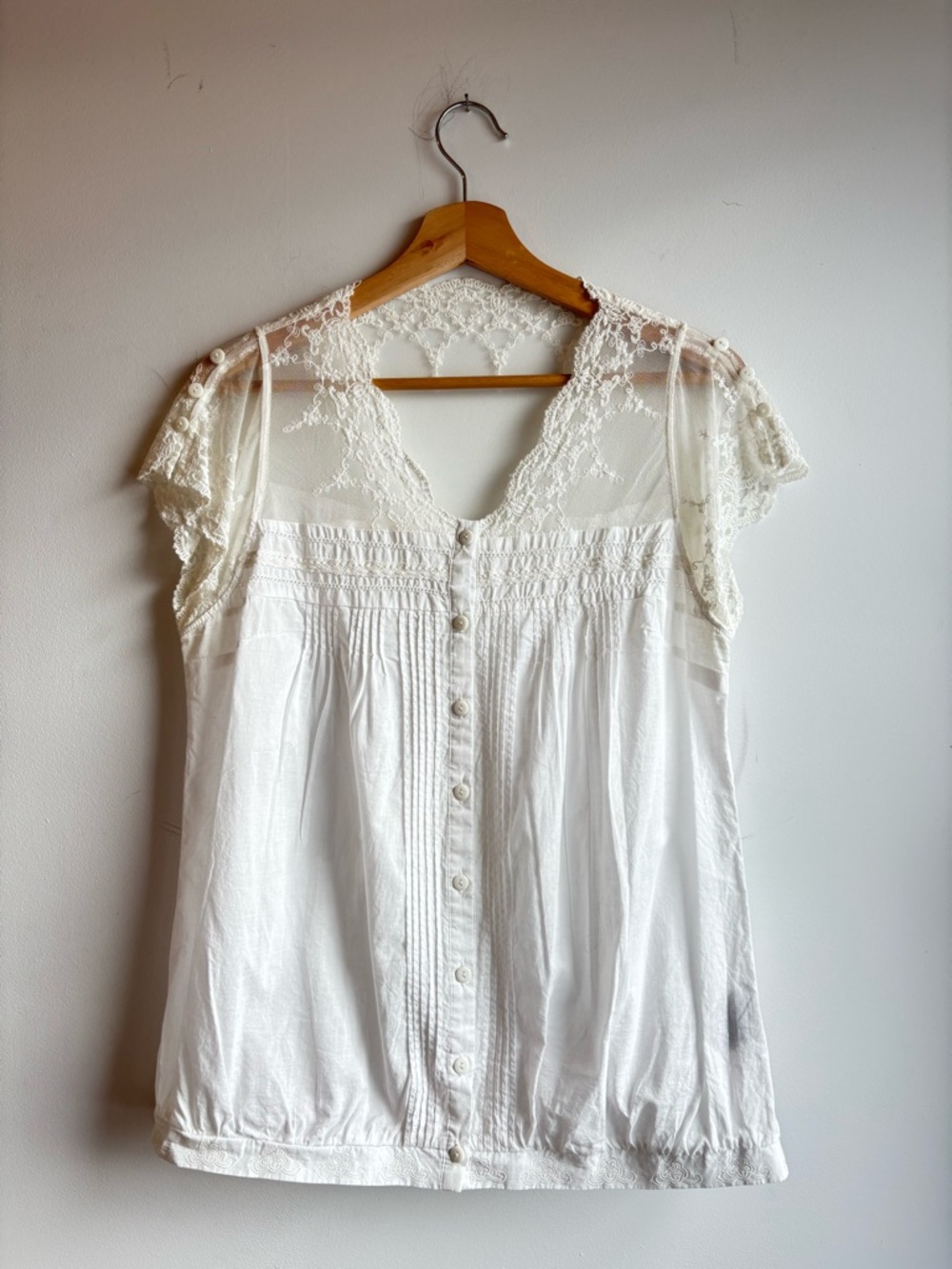White Crochet Yoke Button-Front Blouse